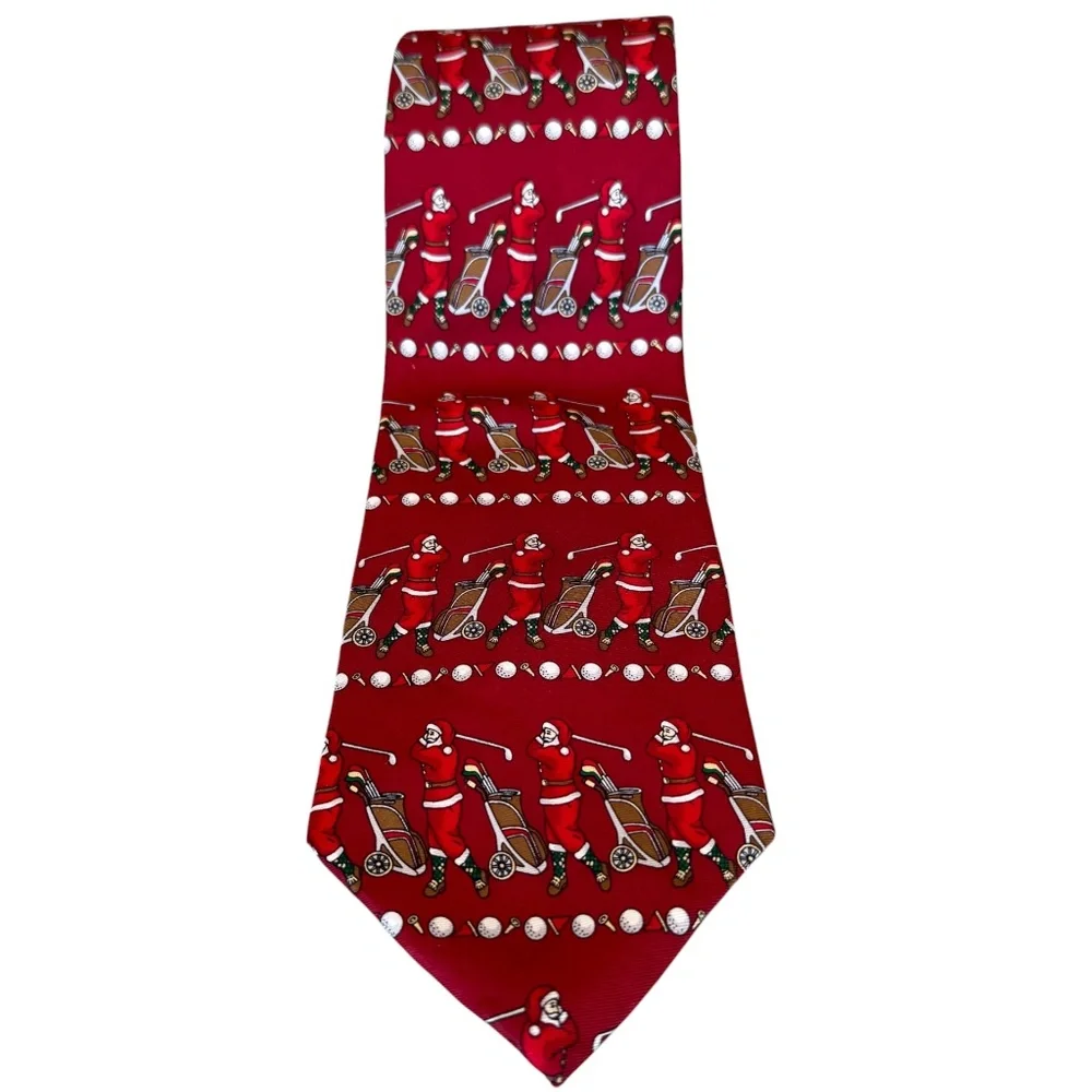 Hallmark Golfing Santa Christmas Tie 100% Silk Made in USA